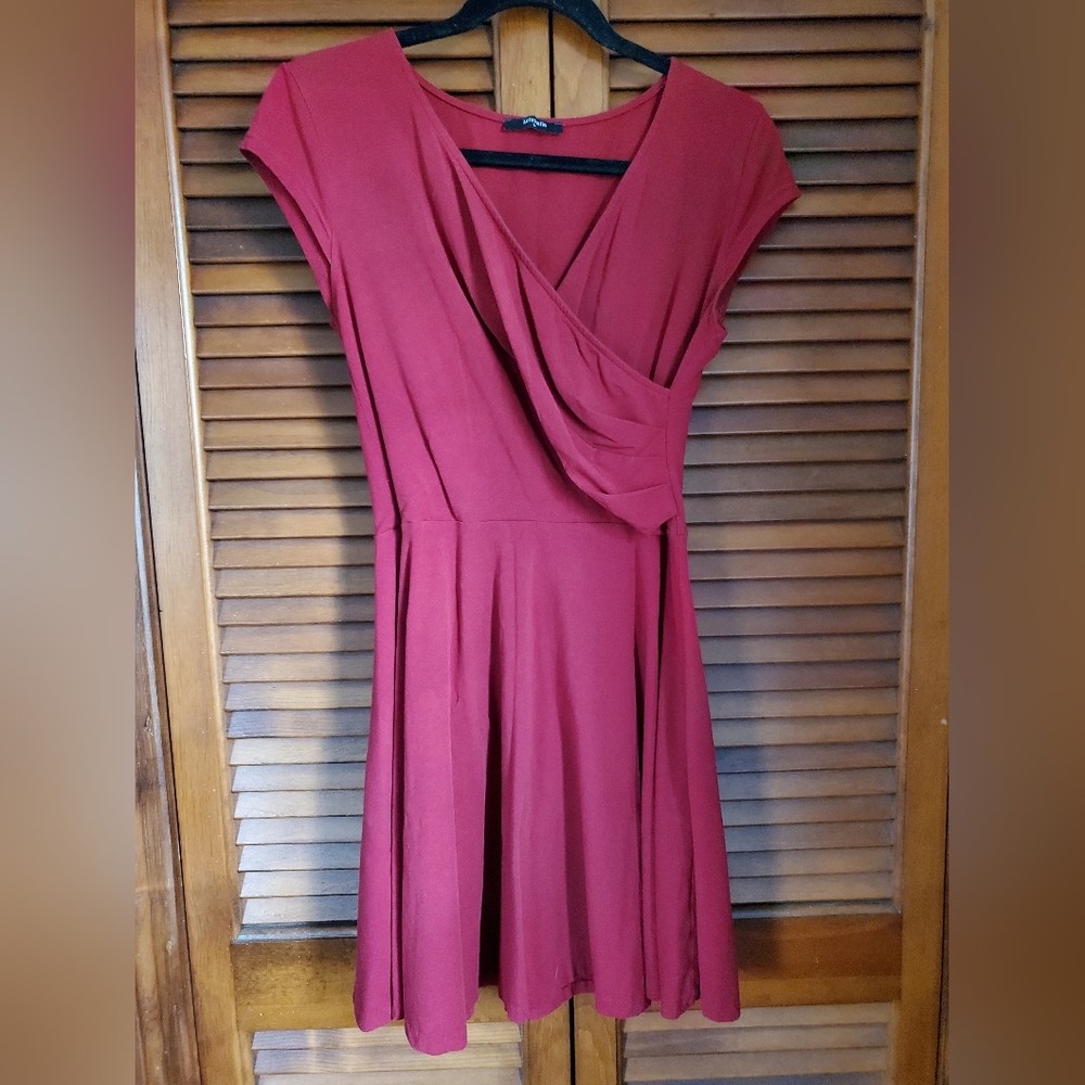 Just above knee length dress, t-shirt material, super comfortable casual dress
